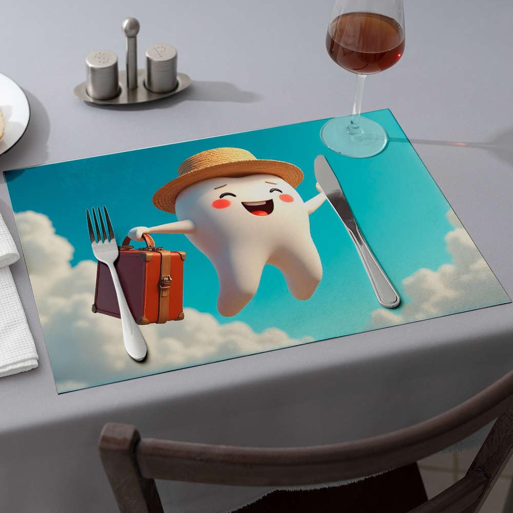 Sets de table de salle à manger lavables à motif fraise et valise 6PCS