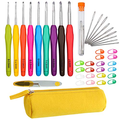 Crochet Hooks Set Large-Eye Blunt Needles Yarn Knitting Plus with Case,Ergonomic Handle Crochet Hooks Needles for Arthritic Hands.Best Gift for Friends(40pcs)