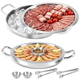 2 Set 12 Inch Chilled Serving Trays for Parties, Shrimp Cocktail Serving Dish with Ice Tray, Stainless Steel Chilled Party Platter, Cooling Charcuterie Serving Board for Fruits Veggies Buffet Parties