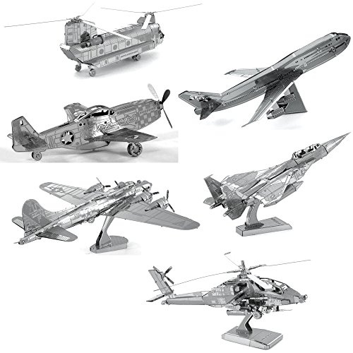 Kit de modélisme 3D en métal Boeing AH-64 Apache et avions Fascinations lot de 6