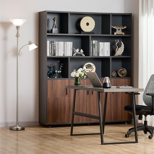 Image of Torchiere Floor Lamp with Adjustable Angle Reading Lamp-Silver 71IN | Standing Lamp for Bedroom with Glass Shade, Tall Floor Lamp for Living Room Decor, Office, Corner, Knob Switch, Bulb Included