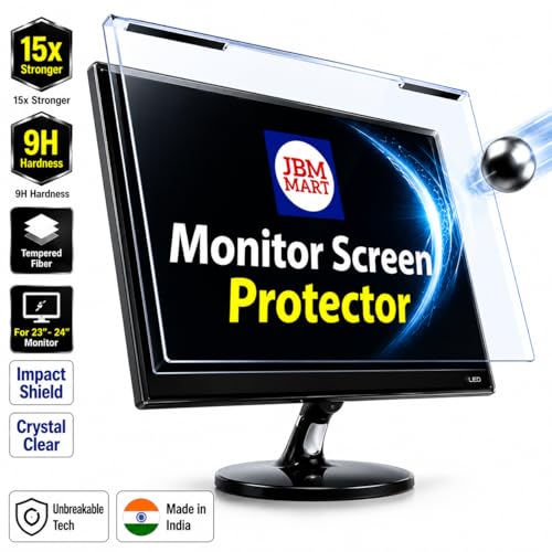 Image of JBM MART 24 Inch Monitor Screen Protector Glass | LED Monitor Guard for 23, 23.6, 23.8, 24 Inch [Non Breakable Tempered Fiber Glass Guard]- 100% Crystal Clear Transparent