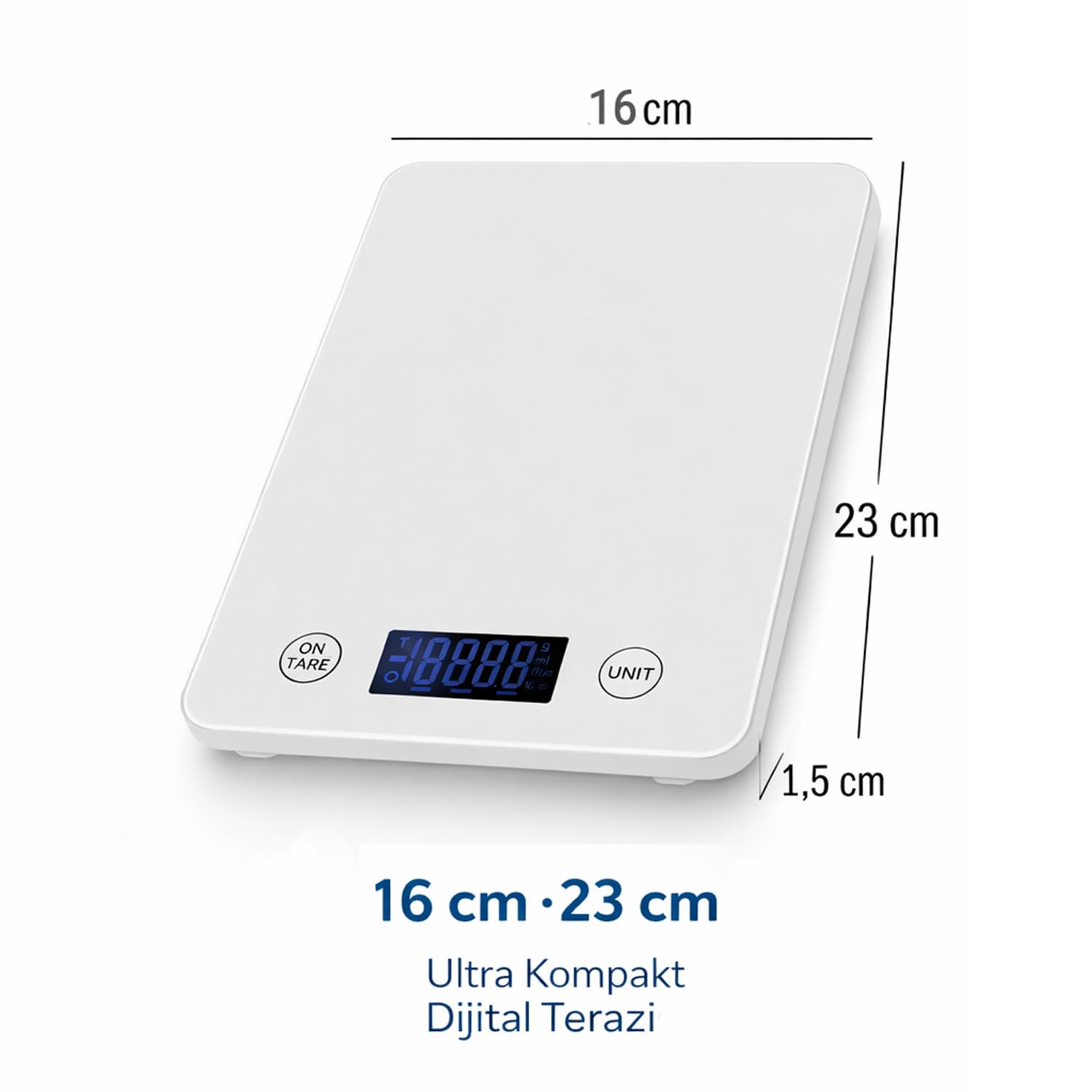 Bluefox Topaz Premium Dijital Mutfak Tartısı 10kg | Temperli Beyaz Cam, Geniş LCD Ekran, Yüksek Hassasiyet Sensör | Şık ve Dayanıklı Tasarım | Geniş yüzey 23x16cm