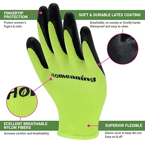 Homeaning Gardening Gloves For Women And Men, Nitrile & Rubber Coated Protective Gloves, Garden Gloves Thorn Proof, Outdoor Work Gloves, Blue, Green, Grey, Pink (Large, Nitrile- 6 Pairs- Green) #TOP1