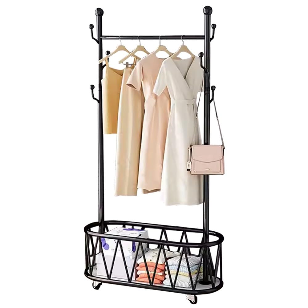 FGXHHS Heavy-Duty Mobile Coat Rack with Wheels, Industrial Steel Frame for Bedroom & Entryway, Space-Saving Design