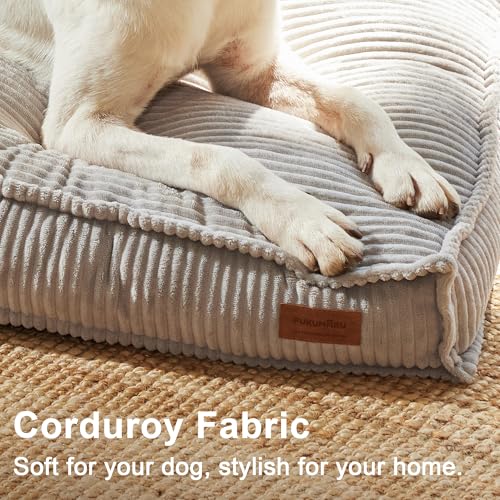 FUKUMARU Dog Bed, Thickened Corduroy Dog Beds Mat with Washable Cover, Large Waterproof Cotton Dogs Bed for Crate, Cozy Fluffy Pet Pillow Beds Kennel Pad with Non-Slip Bottom, 36inch, Light Grey - Image 3