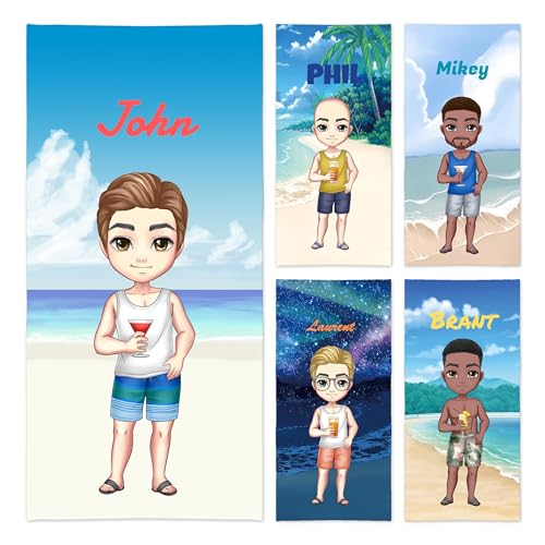 Image of Uniqueta Personalized beach towel with name,Custom Travel Bath Towel for Bestie,Gift for best friends.60x120cm/75x150cm/90x180cm (Man)