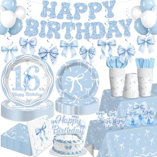 177PCS Yingoto Sweet 16 Party Decorations Blue Tableware Set, Serves 20