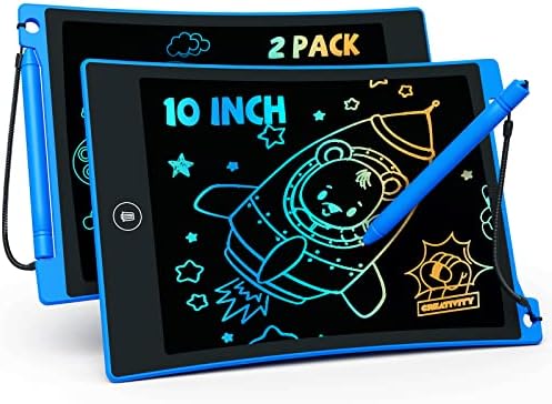TEKFUN 2 Pack LCD Writing Tablet with Anti-Lost Stylus, 10in Erasable Doodle Board Coloring Drawing Pad for Kids, Car Trip Educational Toys Birthday Gift for 3 4 5 6 7 Girls Boys Toddler (2*Blue)