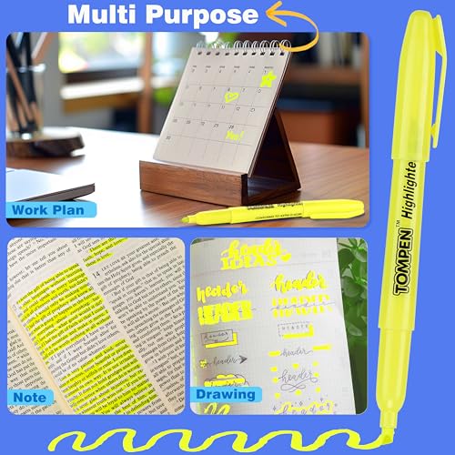TOMPEN Highlighters Yellow 48 Pack,Bible Highlighters No Bleed&ndash;Bulk Chisel Tip High Lighter Markers Set for School, Office,Study,Journaling&ndash;Smear-Free,Quick Dry&ndash;Fluorescent Pens for Teachers