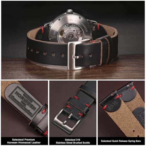 Image of hemsut h Leather Watch Bands for Men, Horween Quick Release Leather Watch Strap Vintage Watch Replacement Wrap of 18mm, 20mm, 22mm