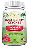 All Natural Raspberry Ketones 1000mg - 180 Capsules - Weight Loss Supplement, Max Strength Plus Appetite Suppressant Diet Pills, Premium Lean Health Powder to Boost Pure Energy & Metabolism