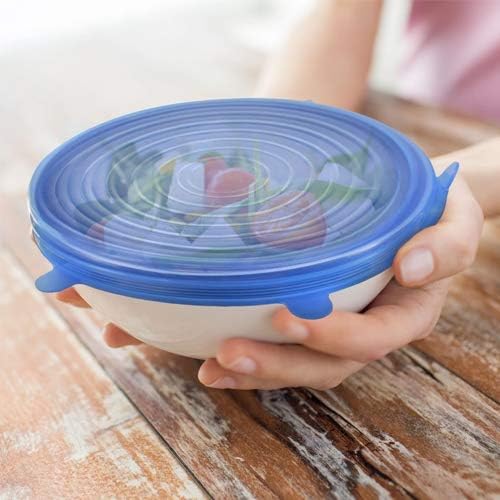 6 PCS Silicone Stretch Lids Reusable Stretch-lids, BPA-Free Food Storage Cover Wrap Silicone Expandable Sealed Fit Various Shape of Containers, Dishes, Bowl and Freezer (White)
