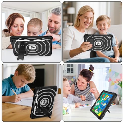 SIBEITU Case for iPad (A16) 11th 11-inch 2025/ 10th Generation 10.9-inch 2022 with Pencil Holder & Stand, Shockproof Heavy Duty Military Grade Protective Cover for iPad 11th/ 10th Gen (Black +Grey)