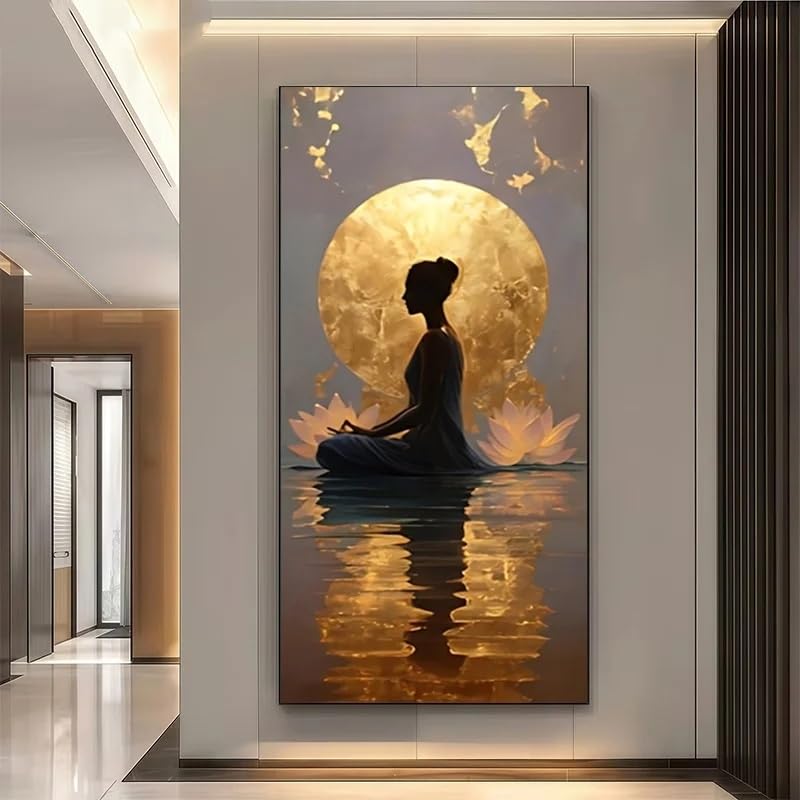 Lienzo abstracto de mujer meditando para crear un rincón de yoga en casa