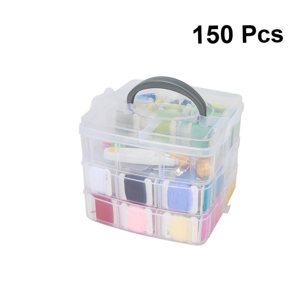 Lurrose Kit da Ricamo 150 Pezzi con Fili Avvolti e Accessori | Scatola per Conservazione Inclusa, Componenti in Metallo e Plastica, per Casa e Cucito, per Donna e Ragazza