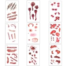 12-Sheet Fake Tattoos and Wound Halloween Tattoos Set Realistic Temporary Tattoos for Halloween, Cosplay, Zombie Makeup Easy Apply & Remove with Water Costume Accessories for Adults