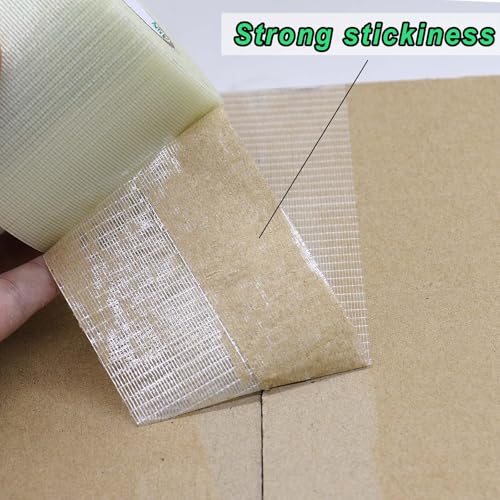Image of BOMEI PACK Fiber Reinforced Packing Tape 3 inch, Wide Clear Heavy Duty Bi Directional Filament Strapping Tape 3Inch x 55yds 6.7Mil