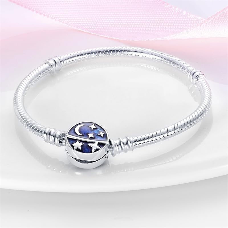 KUNSIR 925 Sterling Silver Snake Chain Bracelet starry sky Charm Bracelets for Women Teen - Image 3