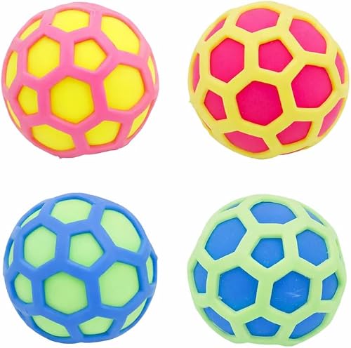 Pack de 4 Balles Anti-Stress Météorite 6,5 cm – Lot de 4 Couleurs Assorties, Jou