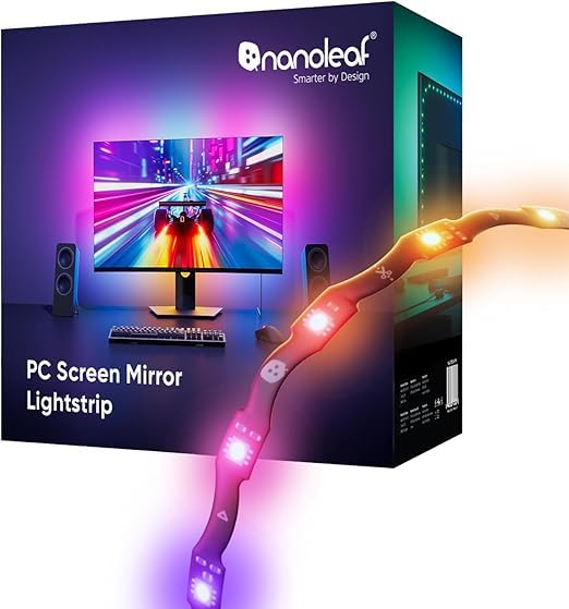 Nanoleaf Tira de luz para espejo de pantalla de PC, tira LED para monitor USB‑C de 8 pies, 75 LED, 16 millones de colores, pantalla en tiempo real y sincronización de música, recortable, compatible
