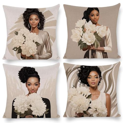 クッションカバー 45x45cm ビロード 装飾枕カバー 4枚セット 北欧 おしゃれ 可愛い インテリア アクセント 部屋飾り ソファ 椅子 車内 ベッド ソファー用クッションカバー 抱き枕カバー ソファ背当て 装飾枕カバー 座布団カバー (女の花) m-