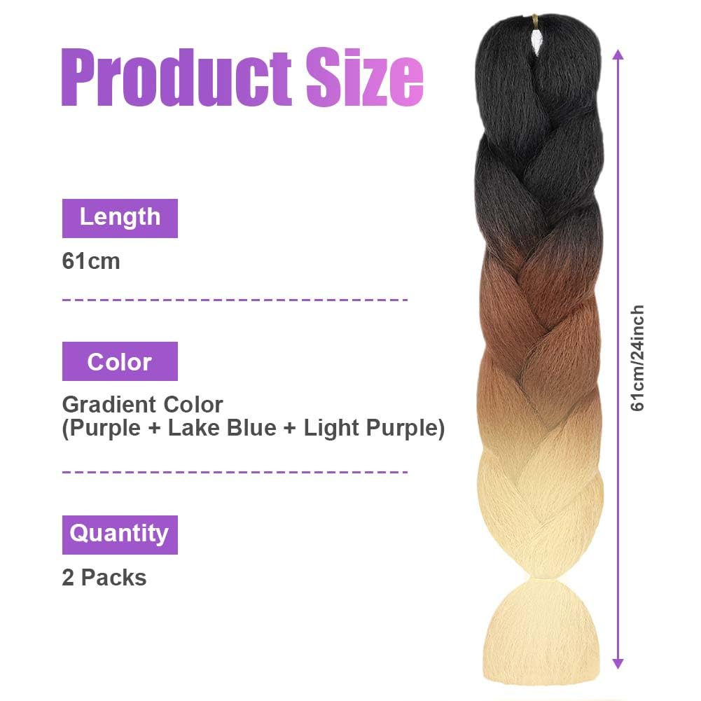 AUYAO Braiding Hair Extensions, 3Pcs Gradient Braid Hair Extension, Jumbo Braids Hair Extension Synthetic Wig - Image 2