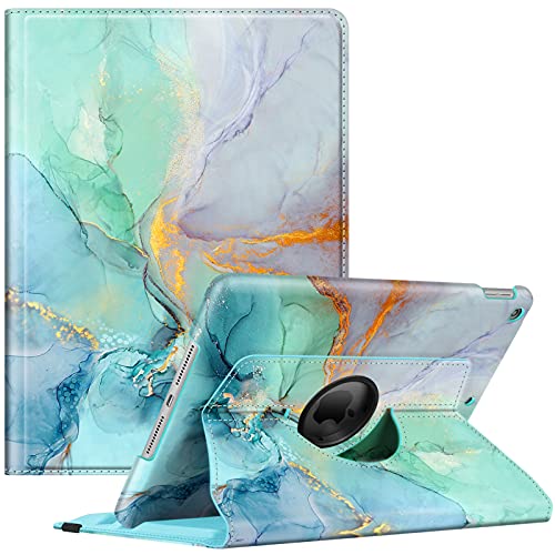 Image of Fintie Rotating Case for iPad 9th Generation (2021) / 8th Generation (2020) / 7th Gen (2019) 10.2 Inch - 360 Degree Rotating Stand Cover with Pencil Holder, Auto Wake Sleep, Green Marble