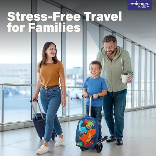 emissary Kids Luggage with Wheels, Hardside Toddler Carry On Suitcase Set, Lightweight Rolling Travel Bag for Boys and Girls, Airline Approved Travel Gifts - Blue Scooter - Image 4