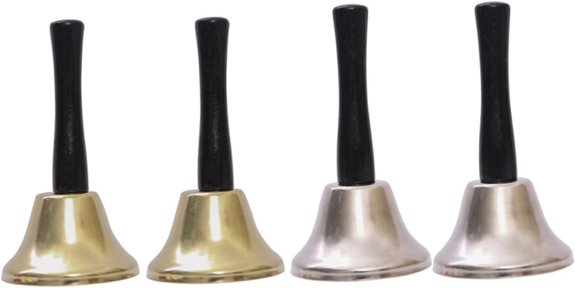 4pcs Christmas Hand Bells Ornament Set, Gold and Silver Metal Handheld Bells, Festive Party and Dinner Table Decoration, Seasonal Holiday Hanging Decoration for Home and Restaurant