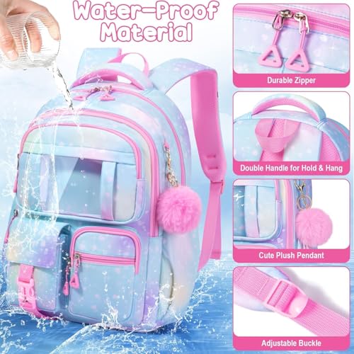 Image of Fimibuke Kids Backpack for School Girls, Waterproof Backpack w /Lunch Box | 3PCS Lightweight Kids Galaxy Bookbag w / Lunch Box Combo Set, Cute Backpack for Girls Ages 6+ Elementary Middle School Teens