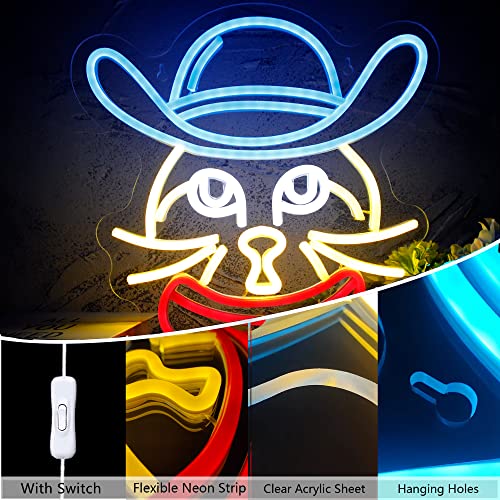 Image of Cowboy Scarf Cat Neon Sign, LED Lights for Wall Decor, Bedroom Art, Lover Gifts, Night Light Custom USB Powered for Party, Man Cave, Gift for Kids Girl Boy (15.1*12.5)