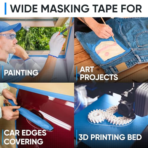 Image of 3 inch x 60 Yard Blue Paper Tape (Pack of 6) - Multi-Purpose Painter's Masking Tape for Home and Professional Use - for Painters, Construction, or DIY Crafts - Smooth and Easy Removal
