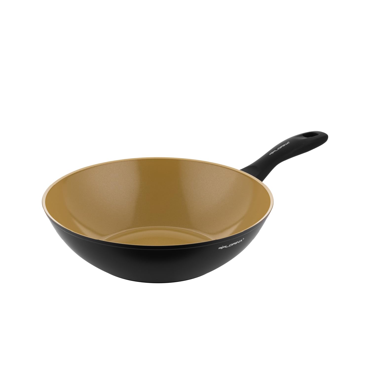 FLORINA AMVEGAN Padella in alluminio WOK 28 cm I Alta durata I Rivestimento in ceramica all'olio d'oliva I Facile da cucinare e da lavare I Per tutti i tipi di piano cottura I Design originale