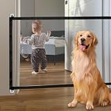 Absperrgitter Hund Treppenschutzgitter Ohne Bohren, Treppenschutzgitter Ausziehbar, Türschutzgitter Ohne Bohren 110×70CM, mit 4 Klebehaken, geeignet für den Innen- und Außenbereich