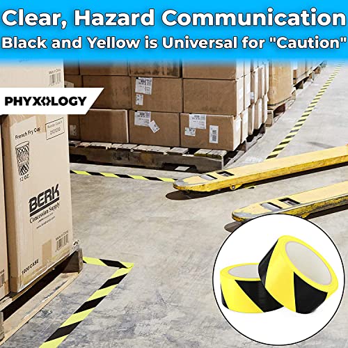 Double-Roll Of Ultra-Adhesive, Black & Yellow Hazard Tape For Floor Marking 2 Pack. Mark Floors & Watch Your Step Areas For Safety With High-Visibility, Anti-Scuff Striped Vinyl By Phyxology Supply #TOP6