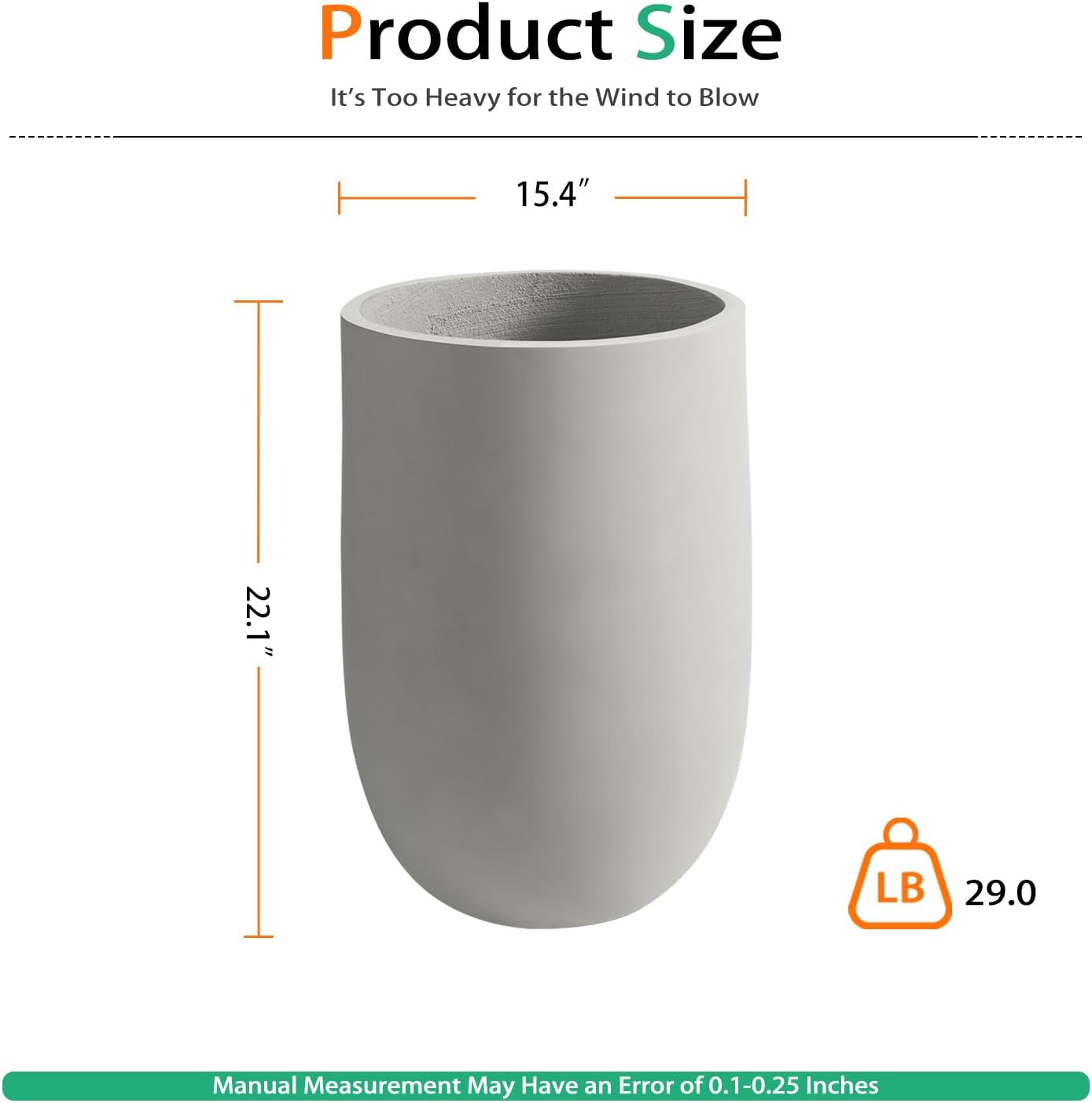 Heyzier Concrete Planter Outdoor Indoor, Large Tall Cement Plant Pots for Trees Flowers (Black, 22 inch) (Gray, 22 inch)