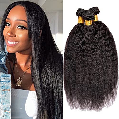Msgem Yaki Straight 3 Bundles 14 16 18 inches 10A Brazilian Kinky Straight Human Hair Weave Extensions Natural Black Color For Black Women