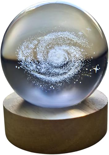 Small Crystal Ball Lamp with 3D Engraving and Luminous Base – Space