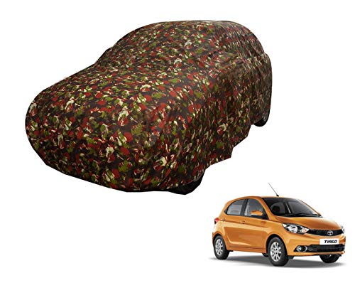 Image of Auto Hub Car Cover Compatible with Tata Tiago with Weather Proof, Triple Stitched, Tiago Car Cover Jungle Look