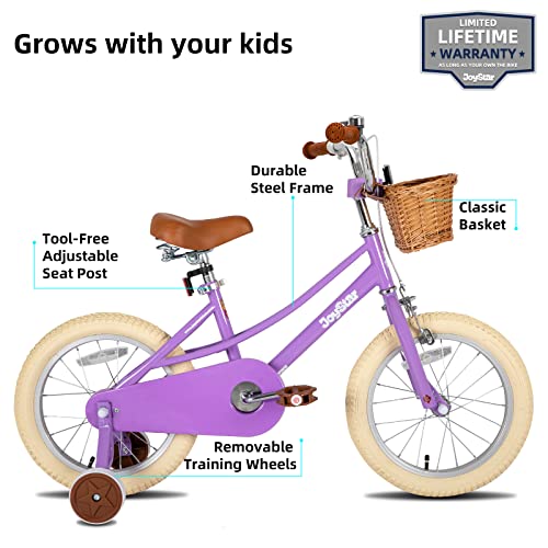 JOYSTAR 16 Zoll Kinderfahrrad für Kleinkinder 5-7 Jahre Mädchen, Mädchenfahrrad mit Stützrädern & Korb, Kinderfahrrad Lila – Bild 3
