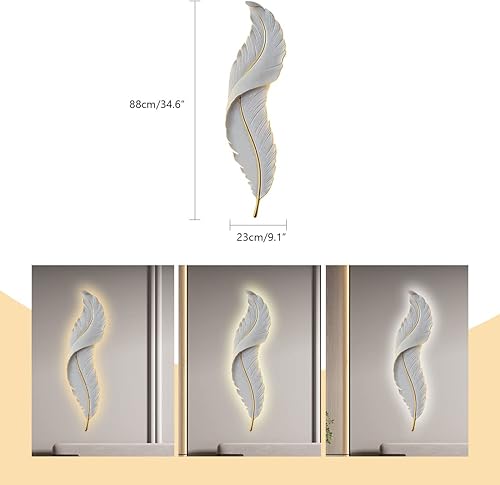 Miniatura 2 de Lámpara de pared de plumas moderna LED regulable con diseño de plumas blancas elegante 3000 K-6000 K, lámpara de pared LED vintage para dormitorio,