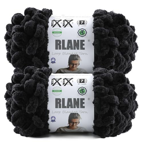 Image of Loop Yarn for Finger Knitting Soft - Chunky Yarn for Hand Knitting - 2 Pack of 180 G /6.4 Oz - #7 Jumbo - 18 Yards - Chenille Blanket Yarn for Crocheting Blankets Amigurumi (2, Black)