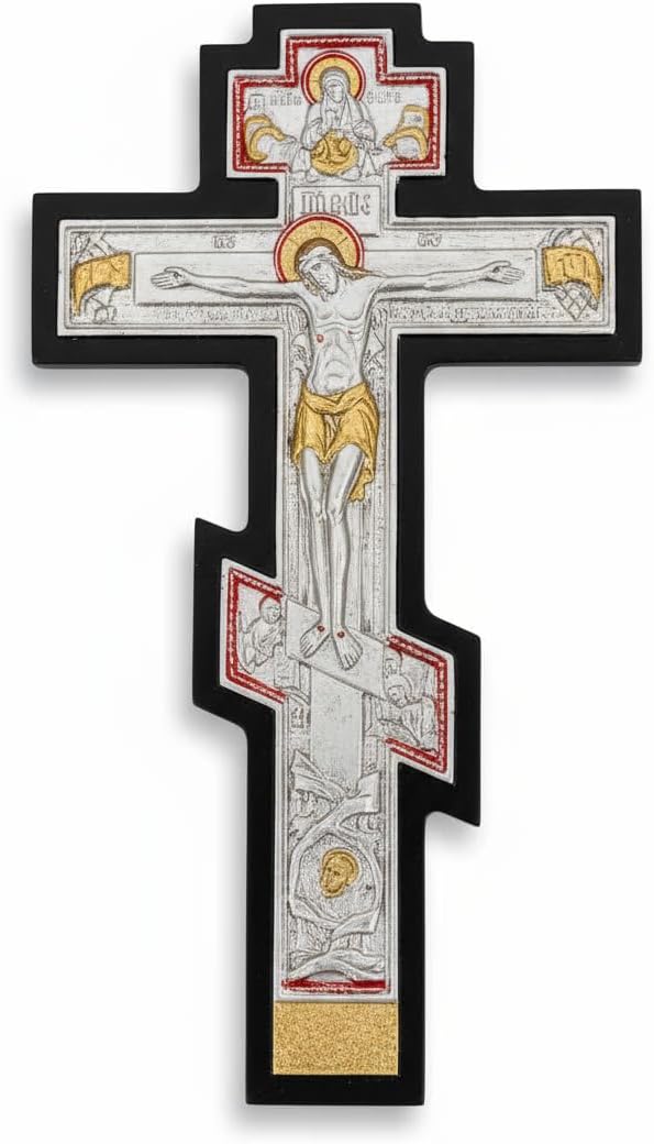 1980 Antique Cross Pure Gold Solid Sterling 925 Orthodox Cross Jesus Christ Cross for wall Antique Crucifix Wall Cross Christian House Warming gifts Original Mount Athos ЦР҃Ь СЛ҃ВЫ 12" One of a KIND