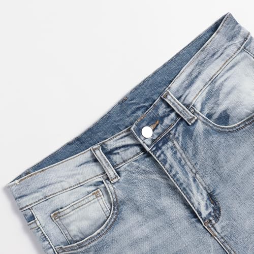 Men's Casual Elastic Tight Denim Straight Leg Mid Waist Jeans with Pockets3