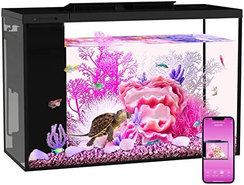 ERAARK Aquarium kit Betta Fish Tank self Cleaning, Smart Aquarium That Supports Bluetooth, Small Fish Tank with Filter Light Coral Water Pump, Fish Tank Starter Kits Fish Bowl(Pink)