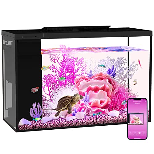 Eraark Aquarium Kit Betta Fish Tank Self Cleaning, Smart Aquarium That Supports Bluetooth, Small Fish Tank With Filter Light Coral Water Pump, Fish Tank Starter Kits Fish Bowl(Pink) #TOP1