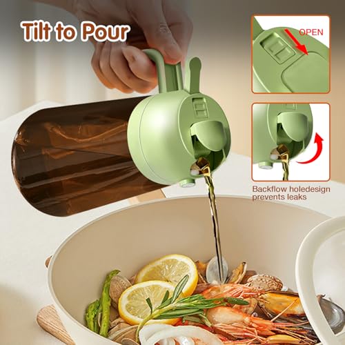 Image of YARRAMATE 16oz /470ml 2 in 1 Oil Sprayer for Cooking with Stickers, Dark Amber Food-Grade Olive Oil Dispenser Bottle for Kitchen, Air Fryer, Grill - Light Blockage (Green)