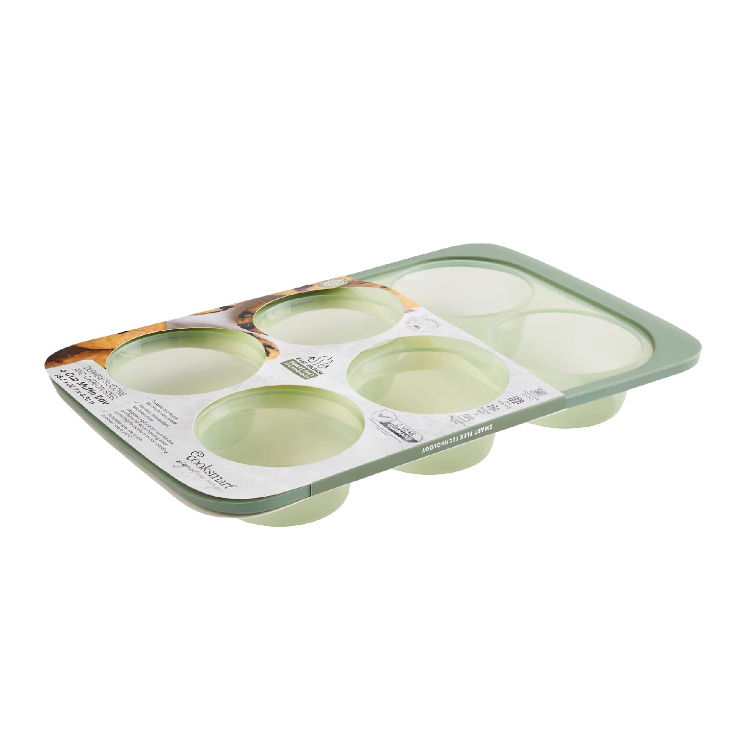 Cooksmart Signature Smart Flex 6-Cup Muffin Tray – Silicone | Non-Stick | Oven, Freezer & Dishwasher Safe | BPA-Free | Flexible & Durable | Green