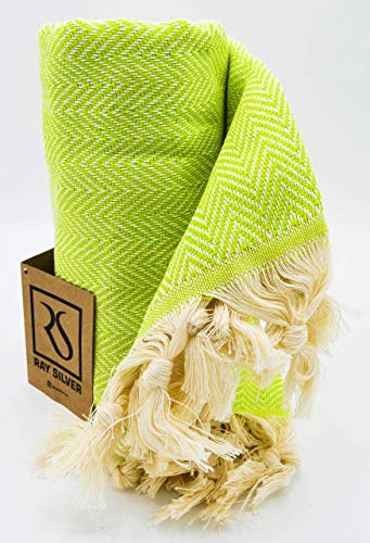 Ray Silver Herringbone Turkish Towel 100% Cotton Peshtemal Soft Feel 71X40(100X180 Cm) Light Weight Travel Camping Bath Sauna Beach Gym Pool Blanket Quick Dry Oversized Towels(Pistachio Green)… #TOP3